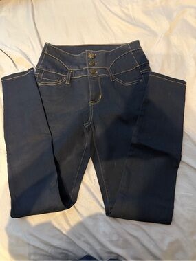 Blue Spice High-Rise Dark Blue Jeans with Triple-Button Waist